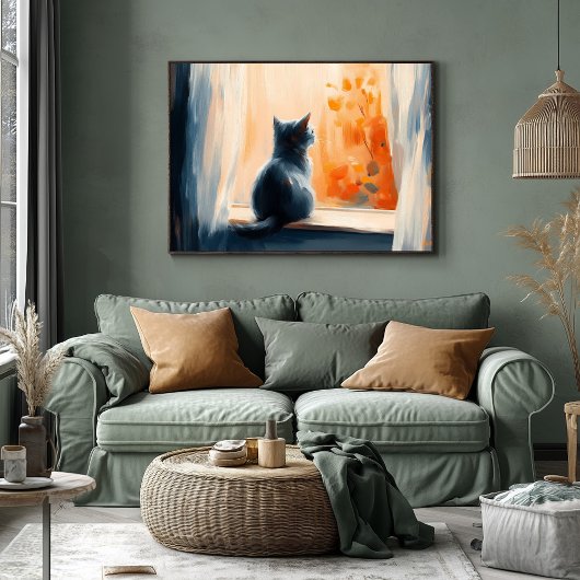 Fauvistische kat bij het raam – Aanpasbare rustgev Poster