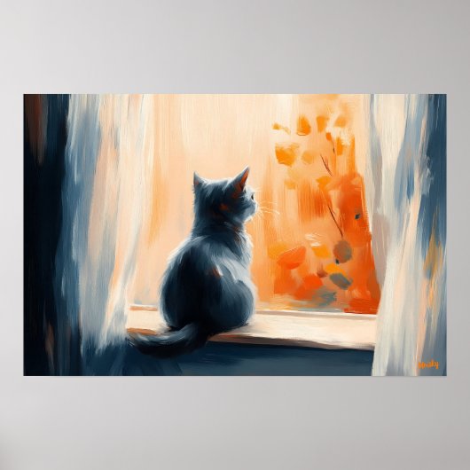 Fauvistische kat bij het raam – Aanpasbare rustgev Poster (Voorkant)