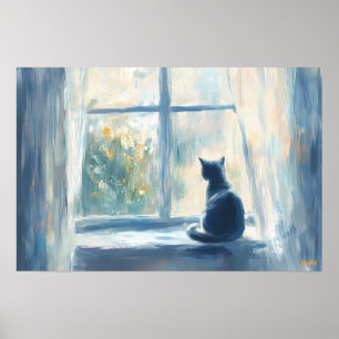 Fauvistische kat in zonovergoten raam - aanpasbaar poster