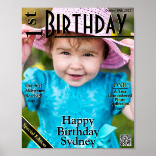 Faux 1st Birthday Magazine Hoesje Poster