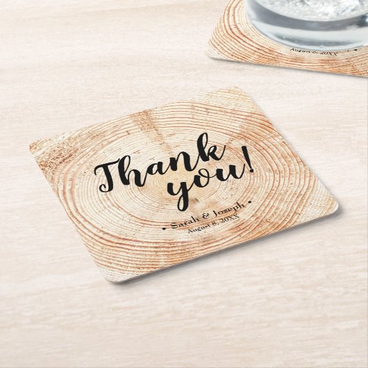 Faux 2Wood Grain Rustic Wedding Dank je wel Kartonnen Onderzetters (Schuin)