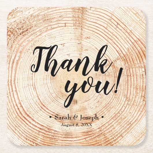 Faux 2Wood Grain Rustic Wedding Dank je wel Kartonnen Onderzetters (Voorkant)