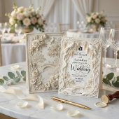 Faux 3D Bas-Relief Plaster Floral Sculpted Wedding Kaart