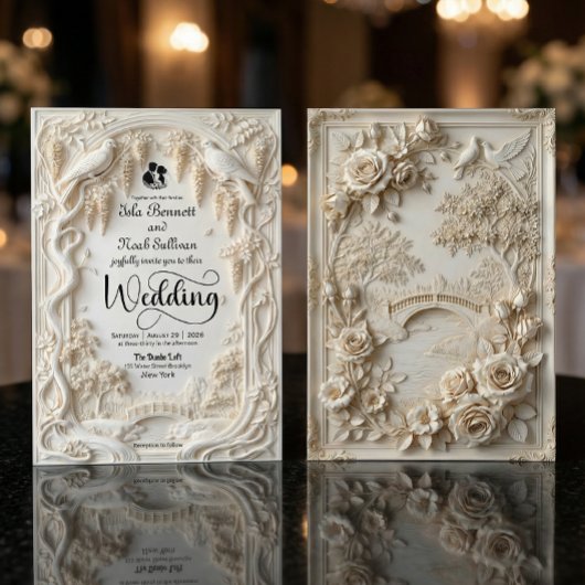 Faux 3D Bas-Relief Plaster Floral Sculpted Wedding Kaart