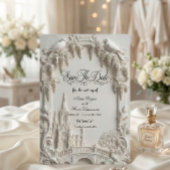 Faux 3D Embossed Relief Cream Baroque Cathedral Save The Date