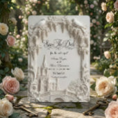 Faux 3D Embossed Relief Cream Baroque Cathedral Save The Date