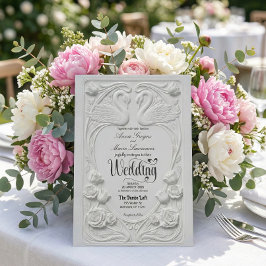 Faux 3D Embossed White Swan Floral Formal Wedding Kaart