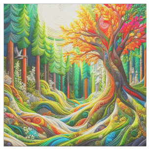 Faux 3D geborduurd Modern Art Forest Landschap Stof