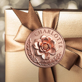 Faux 3D Luxe Roos Gouden pioen en Laurel Krans Ronde Sticker