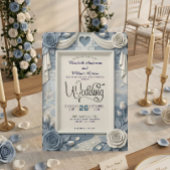 Faux 3D Relief Dusty Blue Floral Wedding  Kaart