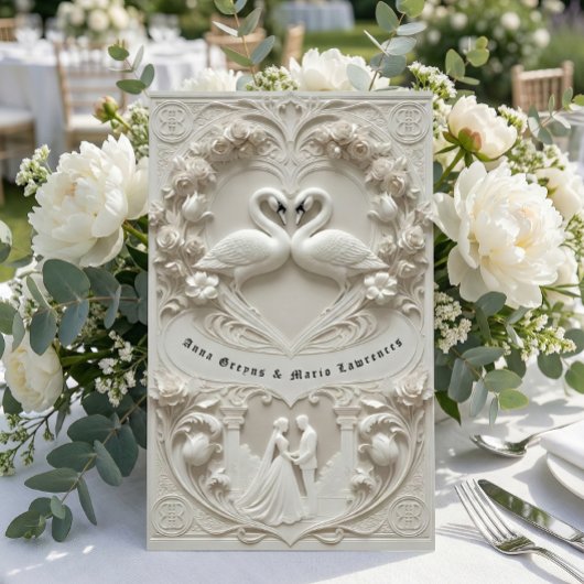 Faux 3D Sculpted Plaster Effect Ivory Wedding  Kaart