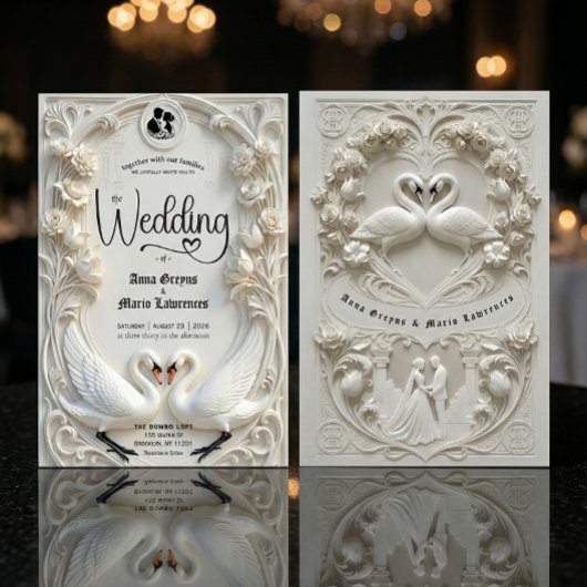 Faux 3D Sculpted Plaster Effect Ivory Wedding Kaart