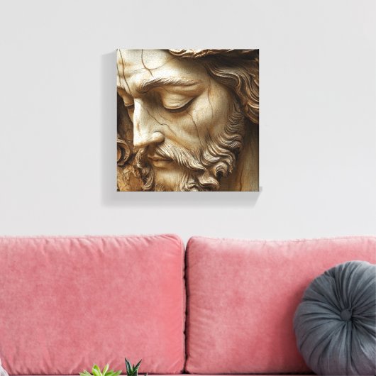 Faux 3D Verweerde Steen Jezus Canvas Print (Insitu (Woonkamer))
