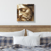 Faux 3D Verweerde Steen Jezus Canvas Print (Insitu (Slaapkamer))
