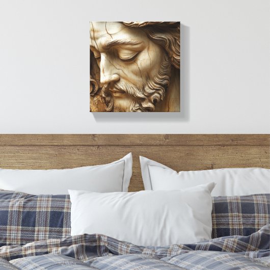 Faux 3D Verweerde Steen Jezus Canvas Print (Insitu (Slaapkamer))