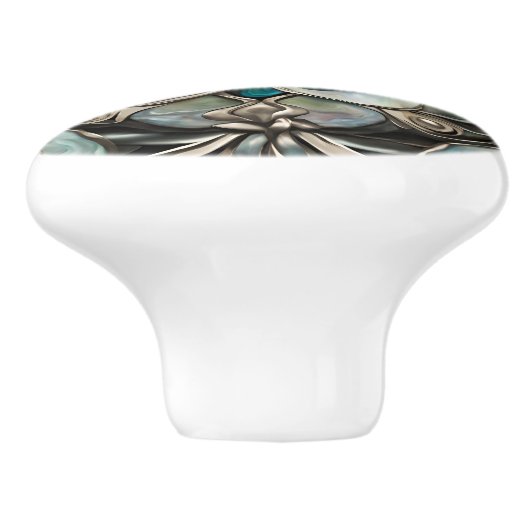 Faux Abalone en Zilver Keramische Knop (Zijkant)