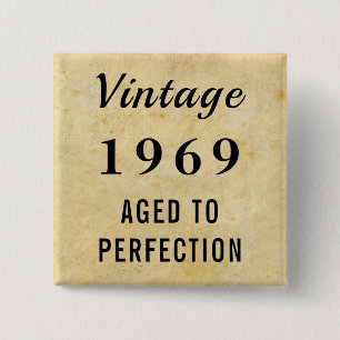 Faux  Aged Dated 50th of Any Birthday Gift Vierkante Button 5,1 Cm