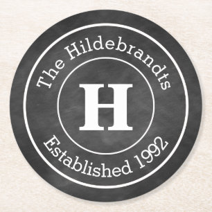 Faux-alkbordmonogram, gepersonaliseerd ronde kartonnen onderzetter