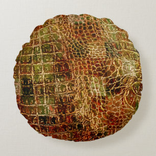 Faux Alligator Animal Skin Leather Red Brown Rond Kussen