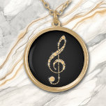 Faux Amber Diamond Treble Clef on Black Music Goud Vergulden Ketting<br><div class="desc">Prachtig mooi is dit ketting met een faux gold amber diamond gevormd treble clef. Het afbeelding wordt op een zwarte achtergrond geplaatst voor een dramatisch effect,  maar u kunt de achtergrondkleur eenvoudig wijzigen door deze aan te passen. Perfect voor de muziekstudent,  docent of performer! *Design credit aan ThingsByLary.</div>