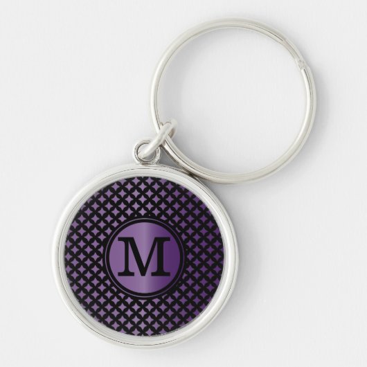 Faux-Amethyst- en zwart-witte monogram Sleutelhanger (Voorkant)