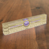 Faux Amethyst Gemstone Metallic Shiny Gold Damask Naambordje (Zijkant)