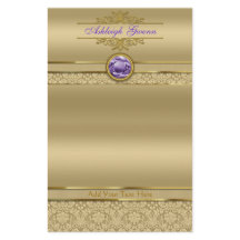 Faux Amethyst Gemstone Shiny Metallic Gold Damask