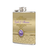 Faux Amethyst Gemstone Shiny Metallic Gold Damask Heupfles (Links)