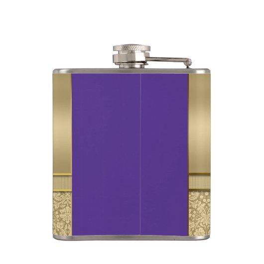 Faux Amethyst Gemstone Shiny Metallic Gold Damask Heupfles (Achterkant)