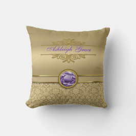 Faux Amethyst Gemstone Shiny Metallic Gold Damask Kussen