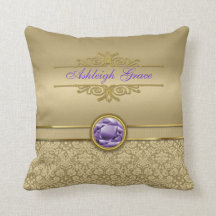 Faux Amethyst Gemstone Shiny Metallic Gold Damask