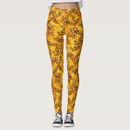 Faux Animal Print Pattern Yellow Leggings (Voorkant)