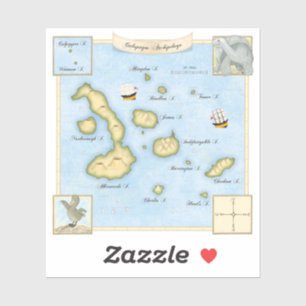 Faux Antiek Galapagos Archipel Kaart met Schepen Sticker