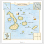 Faux Antiek Galapagos Archipel Kaart met Schepen Sticker (Vel)