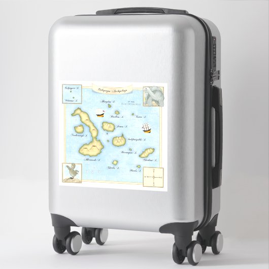 Faux Antiek Galapagos Archipel Kaart met Schepen Sticker (Koffer)