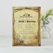 Faux Antiek Gold Victoriaans Steampunk Wedding Kaart (Staand voorkant)
