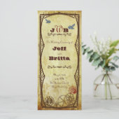 Faux Antiek Gold Victoriaans Steampunk Wedding Programmakaart (Staand voorkant)
