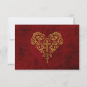 Faux Antiek Gold Victoriaans Steampunk Wedding RSVP Kaartje (Achterkant)