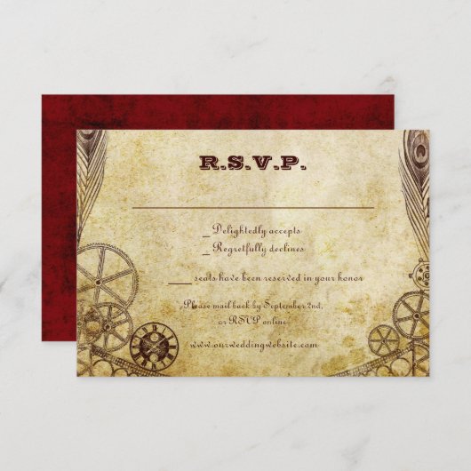 Faux Antiek Gold Victoriaans Steampunk Wedding RSVP Kaartje (Voorkant / Achterkant)
