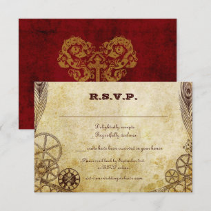 Faux Antiek Gold Victoriaans Steampunk Wedding RSVP Kaartje