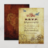 Faux Antiek Gold Victoriaans Steampunk Wedding RSVP Kaartje (Voorkant / Achterkant)