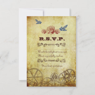 Faux Antiek Gold Victoriaans Steampunk Wedding RSVP Kaartje