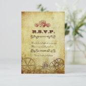 Faux Antiek Gold Victoriaans Steampunk Wedding RSVP Kaartje (Staand voorkant)