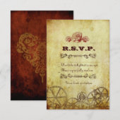 Faux Antiek Gold Victoriaans Steampunk Wedding RSVP Kaartje (Voorkant / Achterkant)
