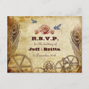 Faux Antiek Gold Victoriaans Steampunk Wedding Uitnodiging Briefkaart