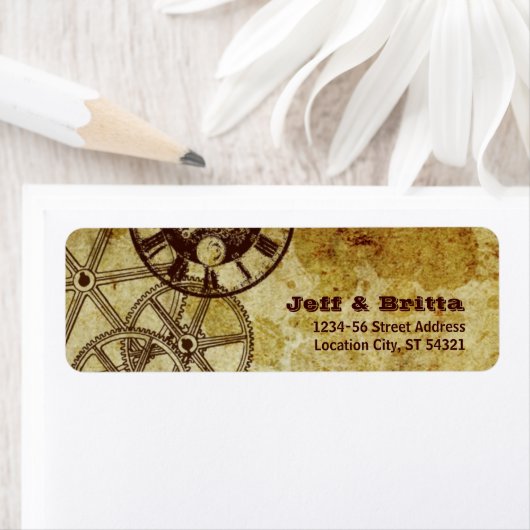 Faux Antiek Goud Victoriaans Steampunk Wedding v2 Etiket (Insitu)