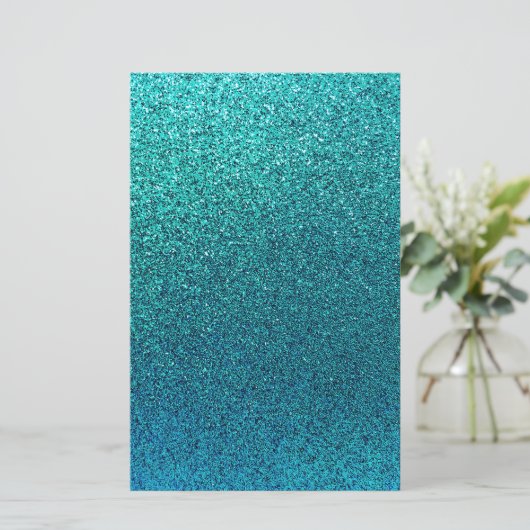 Faux Aqua Blauwgroen Turquoise Blue Glitter Backgr Briefpapier (Staand voorkant)