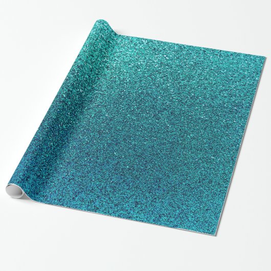 Faux Aqua Blauwgroen Turquoise Blue Glitter Backgr Cadeaupapier (Uitgerold)