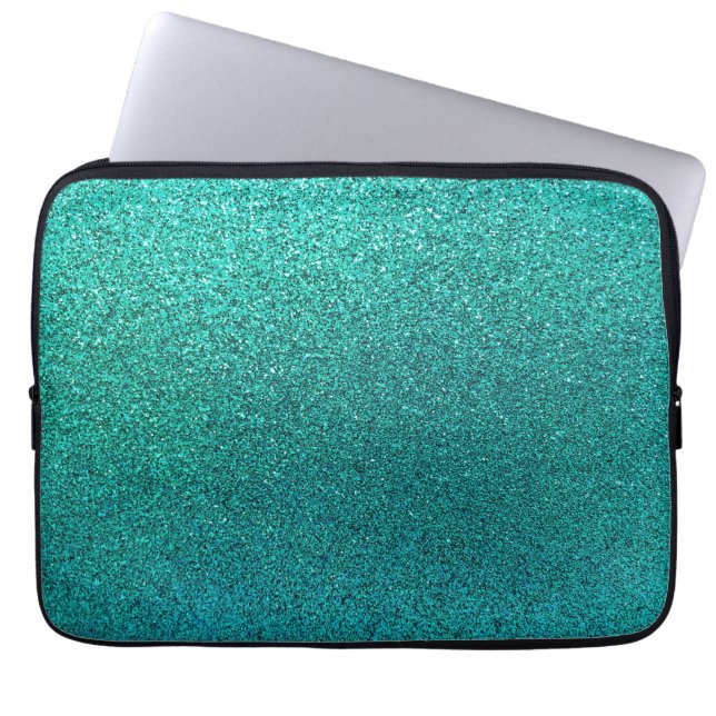 Faux Aqua Blauwgroen Turquoise Blue Glitter Backgr Laptop Sleeve (Voorkant)