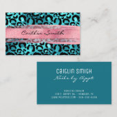Faux Aqua Blue Folie Leopard Pink Bruske Stroke Visitekaartje (Voorkant / Achterkant)
